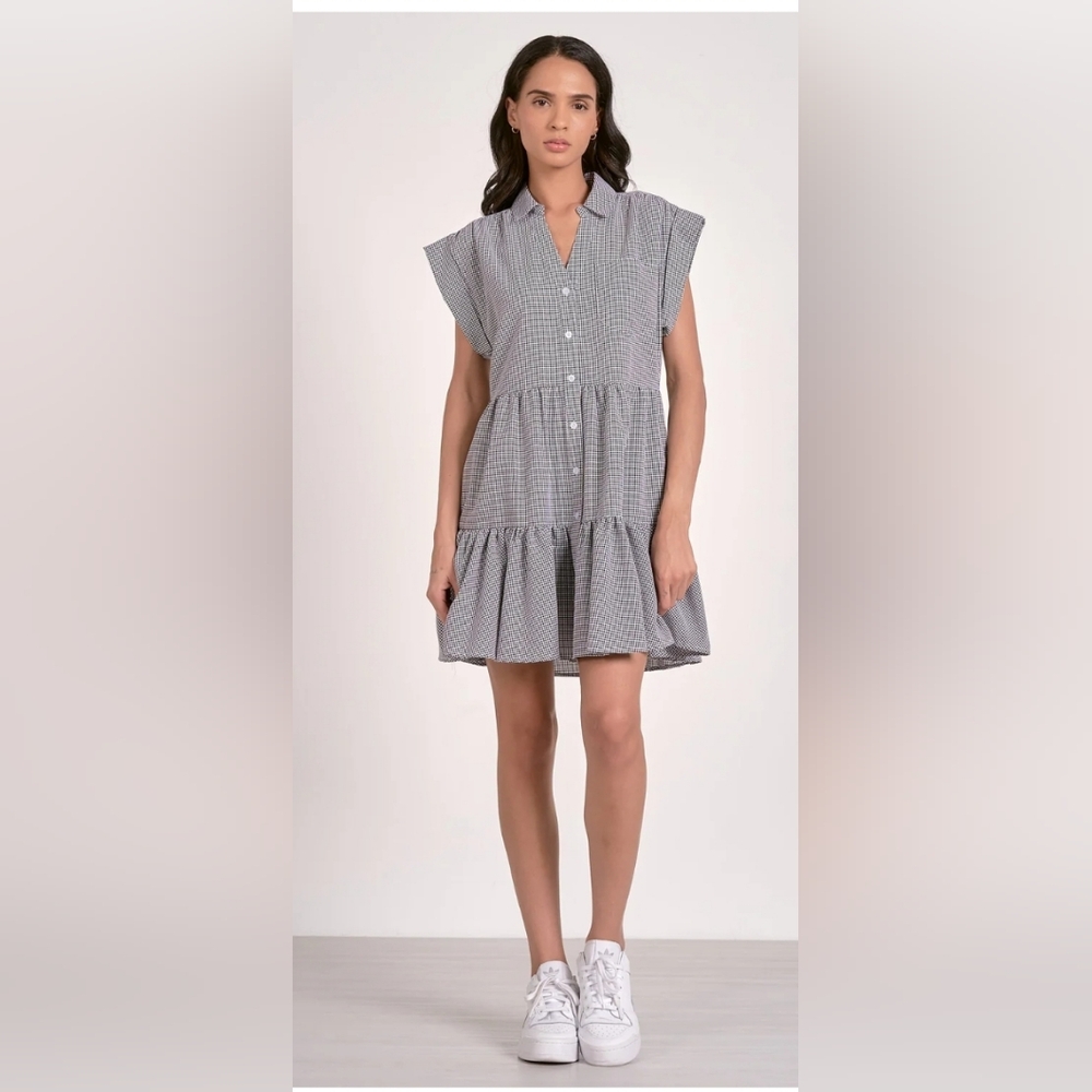 Elan Black and White Mini Sundress with Cap Dolman Sleeves